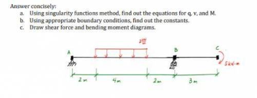 Problem 1. A. Using singularity functions method, find out the equations for q, v, and M. B. Using a