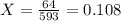 X = \frac{64}{593} = 0.108