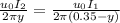 \frac{u_0 I_2}{2\pi y} = \frac{u_0 I_1}{2\pi(0.35 - y)}