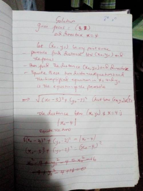 Z. Find an equation of a parabola satisfying the given conditions. a Focus (0 directrix y T b) Focus