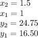 x_2 = 1.5\\x_1 = 1\\y_2 = 24.75\\y_1 = 16.50