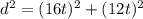 d^2 = (16t)^2 + (12t)^2