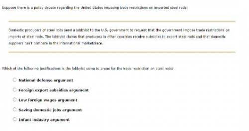 Which of the following justifications is the lobbyist using to argue for the trade restriction on st