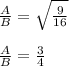 \frac{A}{B} = \sqrt{\frac{9}{16} } \\\\ \frac{A}{B} =\frac{3}{4}