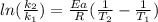 ln(\frac{k_2}{k_1} )=\frac{Ea}{R}(\frac{1}{T_2}-\frac{1}{T_1}  )