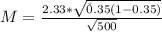 M  =\frac{ 2.33 *  \sqrt{\r 0.35 (1-0.35)} }{\sqrt{500} }