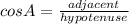 cos A = \frac{adjacent}{hypotenuse}