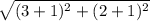 \sqrt{(3+1)^2+(2+1)^2}