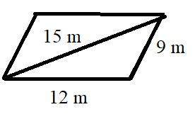 the shape of a piece is pallelogram whose adjacent side are 12m and 9 m and the corresponding diagon