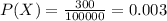 P (X) = \frac{300}{100000}=0.003