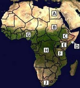 On the map above, country A is . A. Egypt B. Ethiopia C. Sudan D. Libya