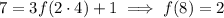 7=3f(2\cdot4)+1\implies f(8)=2