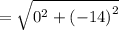 =  \sqrt{ {0}^{2}  +  {( - 14)}^{2} }