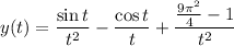 y(t)=\dfrac{\sin t}{t^2}-\dfrac{\cos t}t+\dfrac{\frac{9\pi^2}4-1}{t^2}