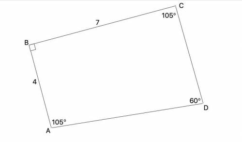 Construct a quadrilateral ABCD in which AB = 4 cm, BC = 7 cm, angle A = angle C = 105 degree

and an