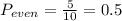 P_{even}=\frac{5}{10}=0.5