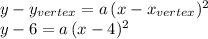 y-y_{vertex}=a\,(x-x_{vertex})^2\\y-6=a\,(x-4)^2