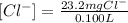 [Cl^-]=\frac{23.2mgCl^-}{0.100L}\\