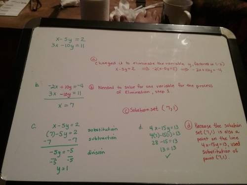 1.consider the system of equations. x-5y=2 3x-10y=11 (a) jamar rewrote the first equation as –2x + 1