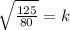 \sqrt{\frac{125}{80} } =k