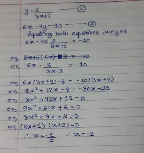 How many solutions does this linear system hacve y=2/3x+2 6x-4y=-10