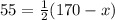 55=\frac{1}{2} (170-x)