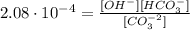 2.08 \cdot 10^{-4} = \frac{[OH^{-}][HCO_{3}^{-}]}{[CO_{3}^{-2}]}