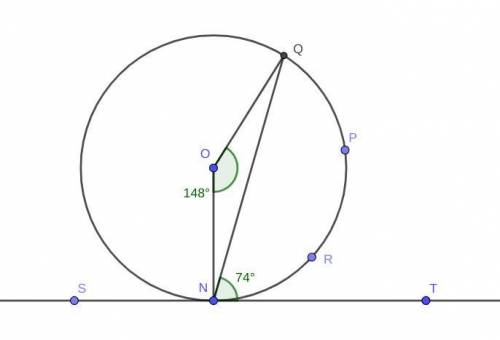 Line segment TS is tangent to circle O at point N.

Circle O is shown. Line segment Q N goes from on