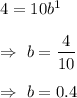 4=10b^1\\\\\Rightarrow\ b=\dfrac{4}{10}\\\\\Rightarrow\ b= 0.4