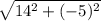 \sqrt{14^2+(-5)^2}