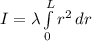I = \lambda \int\limits^{L}_{0} {r^{2}} \, dr