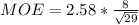 MOE  =  2.58 *  \frac{8 }{\sqrt{29} }