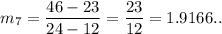 m_7=\dfrac{46-23}{24-12}=\dfrac{23}{12}=1.9166..