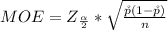 MOE  =  Z_{\frac{\alpha }{2} } *  \sqrt{\frac{\r p ( 1 -  \r p)}{n} }