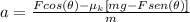 a = \frac{Fcos(\theta) - \mu_{k}[mg - Fsen(\theta)]}{m}