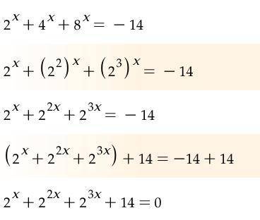 Solve for x : 2^x+4^x+8^x=−14