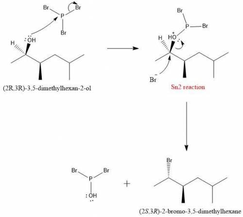 Draw the curved arrow mechanism for the reaction between (2R,3R)-3,5-dimethylhexan-2-ol and PCl3.