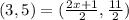 (3,5) =  (\frac{2x + 1}{2} , \frac{11}{2} )