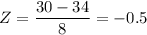 Z=\dfrac{30-34 }{8 } = -0.5
