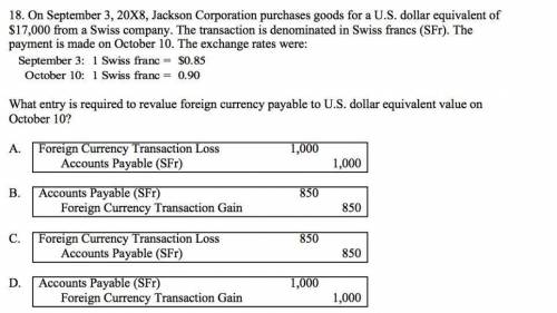 On September 3, 20X8, Jackson Corporation purchases goods for a U.S. dollar equivalent of $17,000 fr