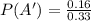P(A') =  \frac{ 0.16}{0.33}