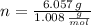 n = \frac{6.057\,g}{1.008\,\frac{g}{mol} }