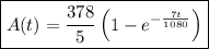\boxed{A(t)=\dfrac{378}5\left(1-e^{-\frac{7t}{1080}}\right)}