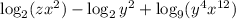 \log _2(zx^2) -\log _2y^2 +\log _9(y^4 x^{12})