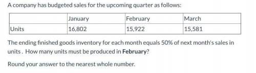 The ending finished goods inventory for each month equals 50% of next month's sales in units . How m