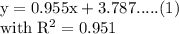\rm y = 0.955x+ 3.787 .....(1) \\with \; R^2 = 0.951
