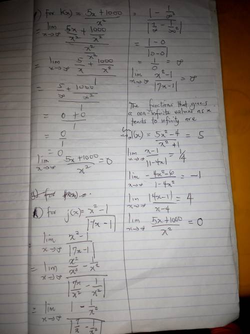 Arrange the functions for which the result is a non-infinite value and the limit exists in ascending