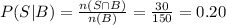 P(S|B)=\frac{n(S\cap B)}{n(B)}=\frac{30}{150}=0.20