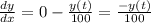 \frac{dy}{dx} =0-\frac{y(t)}{100} = \frac{-y(t)}{100}