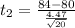 t_2 =  \frac{84  - 80 }{ \frac{4.47 }{ \sqrt{20} } }